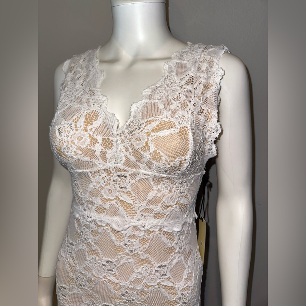 NIGHTCAP BHLDN *Perfect Plunge* white lace boho beach bridal maxi dress gown S - Picture 7 of 9